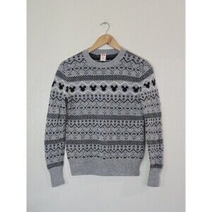 Uniqlo Disney Crewneck Gray Stripe Sweater Wool Mickey Mouse Print Size XS